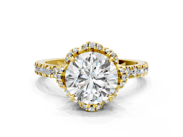 Yellow gold Round Diamond Halo Pave Band with Four-Prong Setting