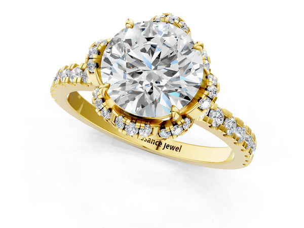 Yellow gold Round Diamond Halo Pave Band with Four-Prong Setting