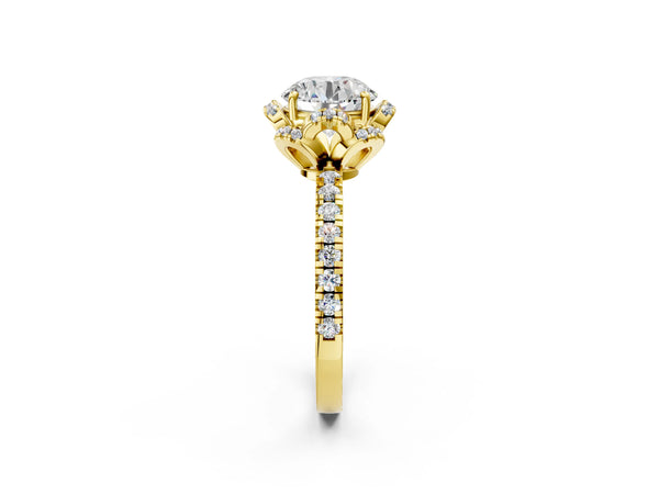 Yellow gold Round Diamond Halo Pave Band with Four-Prong Setting