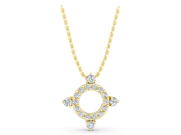 Yellow gold Round Diamond Halo Pendant with Four-Prong Setting