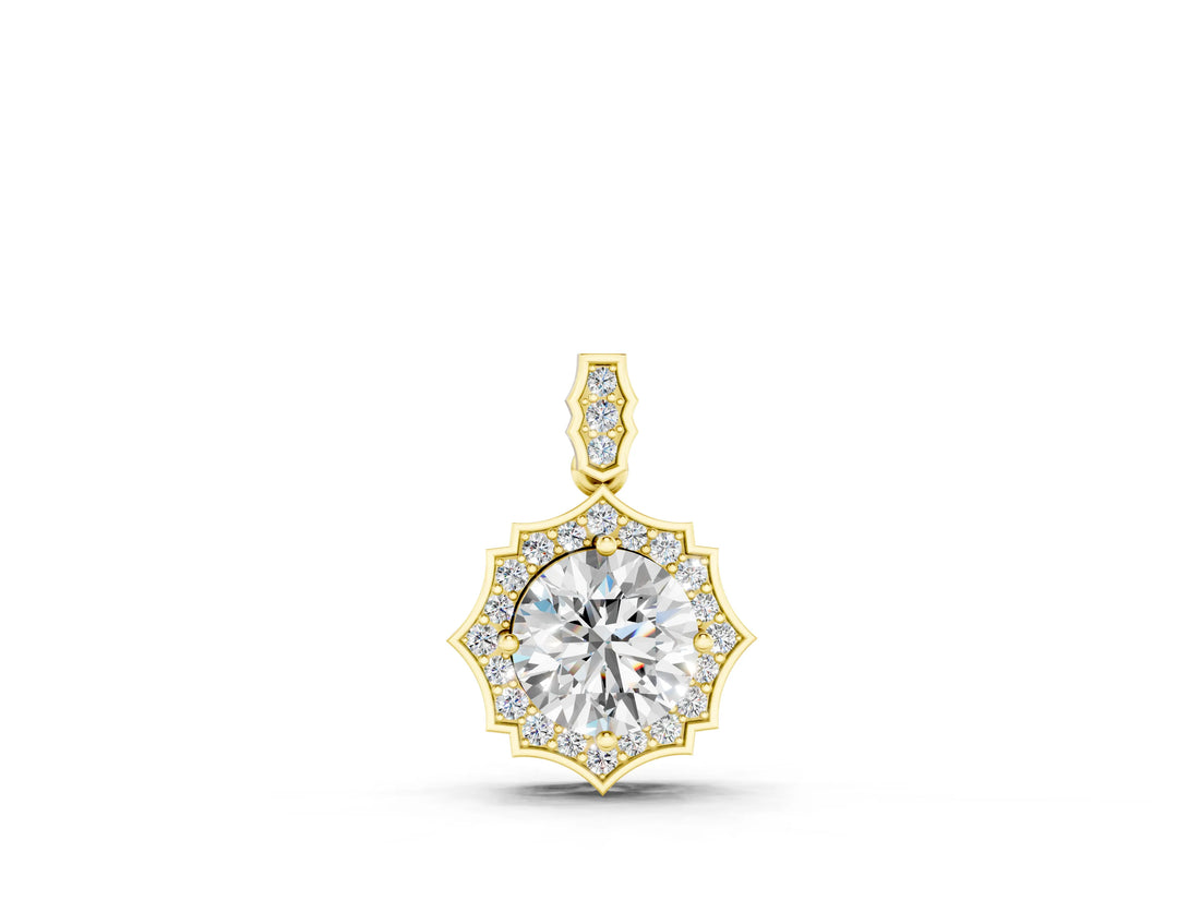 Yellow gold Round Diamond Halo Pendant with Milgrain Prong Setting_6