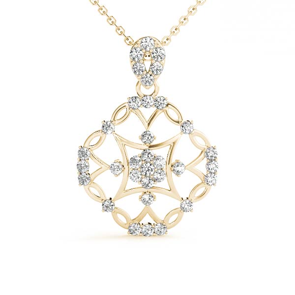 Yellow gold Round Diamond Halo Pendant with Pavé Setting