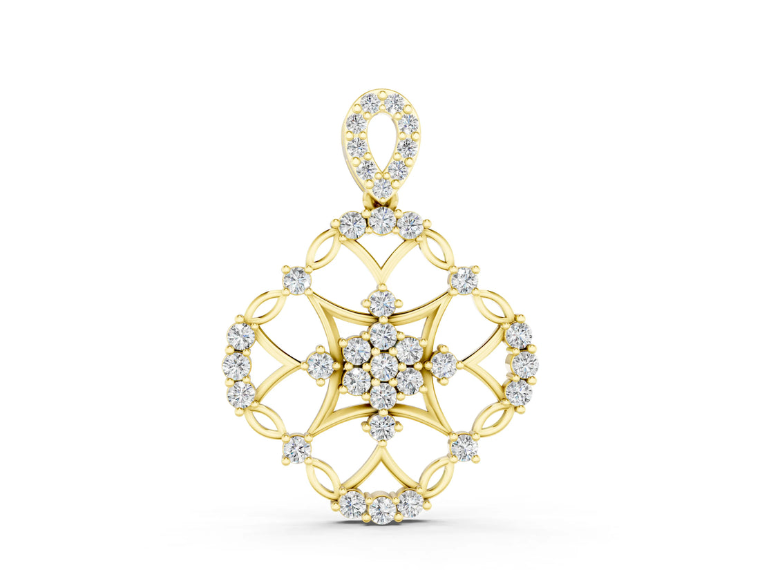 Yellow gold Round Diamond Halo Pendant with Pavé Setting_8