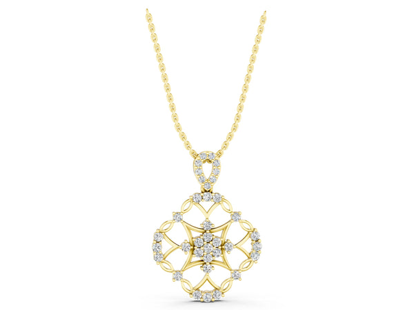 Yellow gold Round Diamond Halo Pendant with Pavé Setting