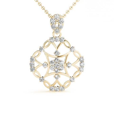 Yellow gold Round Diamond Halo Pendant with Pavé Setting
