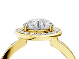 Yellow gold Round Diamond Halo Ring with Bezel Frame and Pavé Band_10