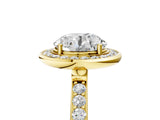 Yellow gold Round Diamond Halo Ring with Bezel Frame and Pavé Band_11