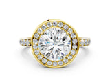 Yellow gold Round Diamond Halo Ring with Bezel Frame and Pavé Band_6