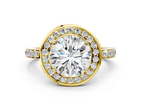 Yellow Gold Round Pave Bezel-Rim Halo Engagement Ring Setting