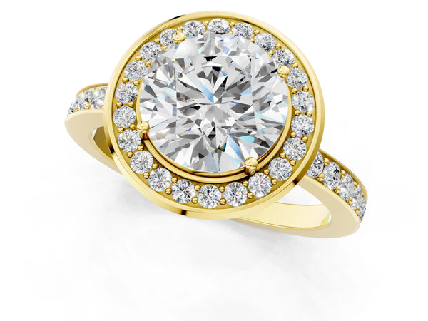 Yellow Gold Round Pave Bezel-Rim Halo Engagement Ring Setting