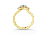 Yellow gold Round Diamond Halo Ring with Bezel Frame and Pavé Band_9