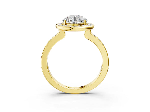 Yellow Gold Round Pave Bezel-Rim Halo Engagement Ring Setting