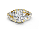 Yellow gold Round Diamond Halo Ring with Marquise and Pavé Band in Prong Setting_66