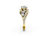 Yellow gold Round Diamond Halo Ring with Marquise and Pavé Band in Prong Setting_68