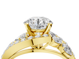 Yellow gold Round Diamond Halo Ring with Marquise and Pavé Band in Prong Setting_70