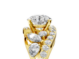 Yellow gold Round Diamond Halo Ring with Marquise and Pavé Band in Prong Setting_71