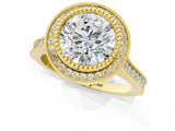 Yellow gold Round Diamond Halo Ring with Milgrain Frame and Pavé Band_59