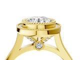 Yellow gold Round Diamond Halo Ring with Milgrain Frame and Pavé Band_62