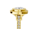 Yellow gold Round Diamond Halo Ring with Milgrain Frame and Pavé Band_63