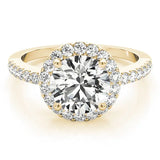 Yellow gold Round Diamond Halo Ring with Pavé Band and Four-Prong Setting 1