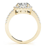 Yellow gold Round Diamond Halo Ring with Pavé Band and Four-Prong Setting 2