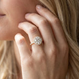 Yellow gold Round Diamond Halo Ring with Pavé Band and Four-Prong Setting_14
