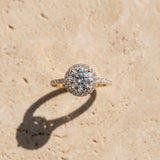 Yellow gold Round Diamond Halo Ring with Pavé Band and Four-Prong Setting_15
