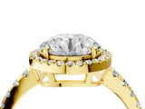 Yellow gold Round Diamond Halo Ring with Pavé Band and Four-Prong Setting_18