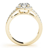 Yellow gold Round Diamond Halo Ring with Split Shank Pavé Band and Four-Prong Setting 2