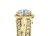 Yellow gold Round Diamond Halo Ring with Split Shank Pavé Band and Four-Prong Setting_11