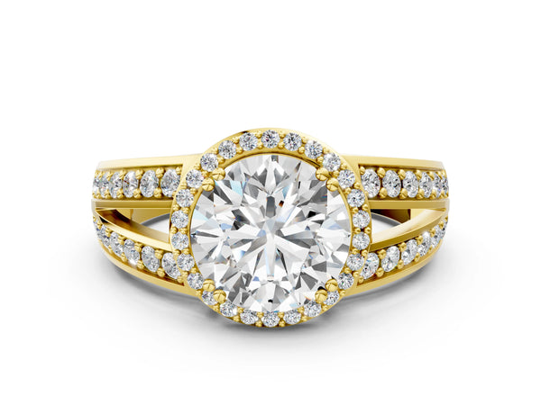 Yellow Gold Round Pave Halo Split Shank Engagement Ring Setting