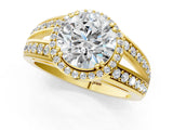 Yellow gold Round Diamond Halo Ring with Split Shank Pavé Band and Four-Prong Setting_7