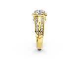 Yellow gold Round Diamond Halo Ring with Split Shank Pavé Band and Four-Prong Setting_8