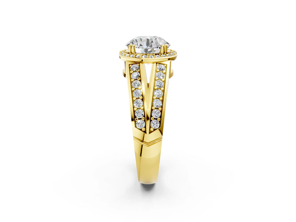 Yellow Gold Round Pave Halo Split Shank Engagement Ring Setting