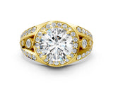 Yellow gold Round Diamond Halo Ring with Split Shank and Bezel Accents and Four-Prong Setting_14