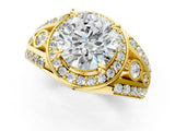 Yellow gold Round Diamond Halo Ring with Split Shank and Bezel Accents and Four-Prong Setting_15
