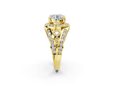 Yellow gold Round Diamond Halo Ring with Split Shank and Bezel Accents and Four-Prong Setting_16