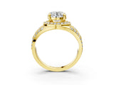 Yellow gold Round Diamond Halo Ring with Split Shank and Bezel Accents and Four-Prong Setting_17