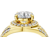 Yellow gold Round Diamond Halo Ring with Split Shank and Bezel Accents and Four-Prong Setting_18