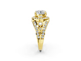 Yellow gold Round Diamond Halo Ring with Split Shank and Bezel Accents and Four-Prong Setting_28