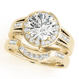 Yellow gold Round Diamond Halo Ring with Split Shank and Bezel Accents and Prong Setting 1
