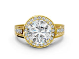 Yellow gold Round Diamond Halo Ring with Split Shank and Bezel Accents and Prong Setting_18