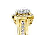 Yellow gold Round Diamond Halo Ring with Split Shank and Bezel Accents and Prong Setting_23