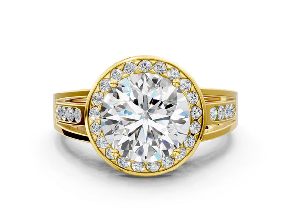Yellow Gold Round Channel Set Halo Engagement Ring Setting