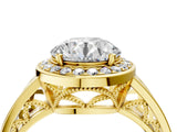 Yellow gold Round Diamond Halo Ring with Split Shank and Bezel Accents and Prong Setting_34
