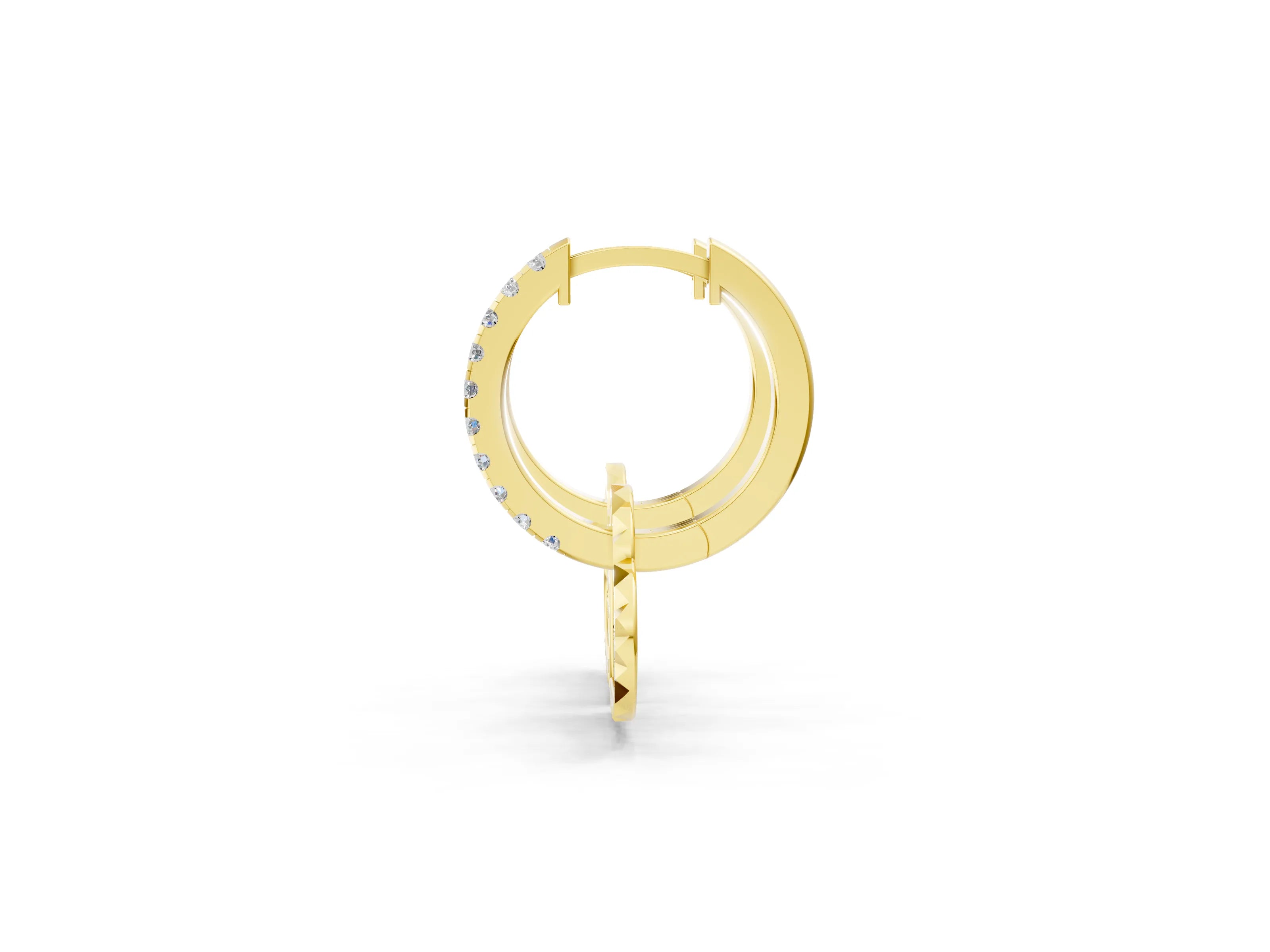 Yellow gold Round Diamond Heart Charm Huggie Hoop Earrings_1