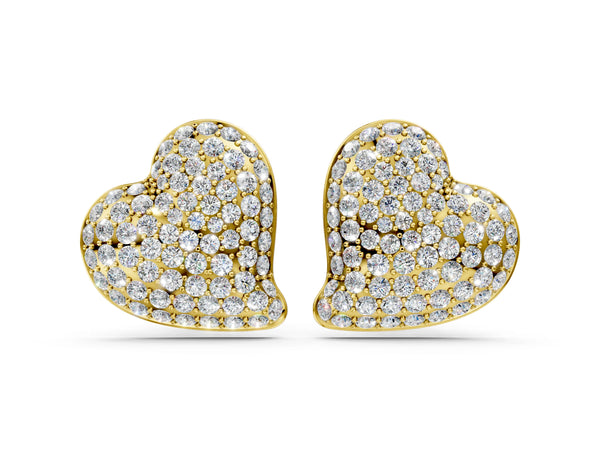 Yellow gold Round Diamond Heart Pavé Stud Earrings