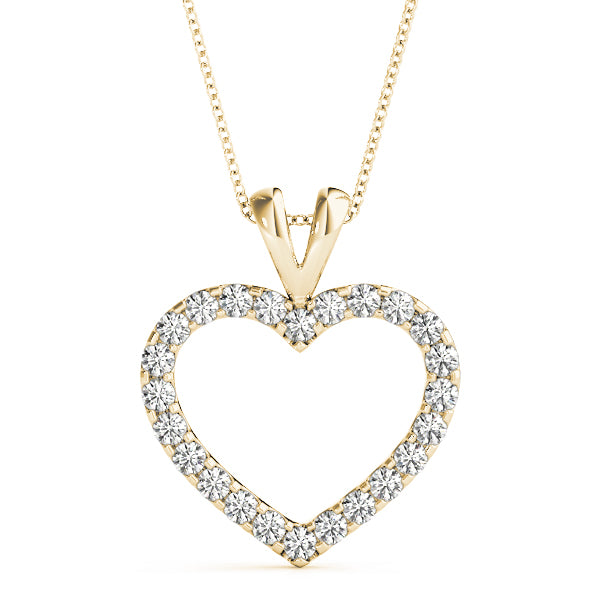 Yellow gold Round Diamond Heart Pendant with Pavé Setting