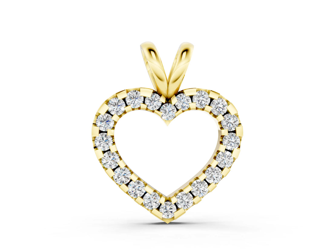 Yellow gold Round Diamond Heart Pendant with Pavé Setting_15