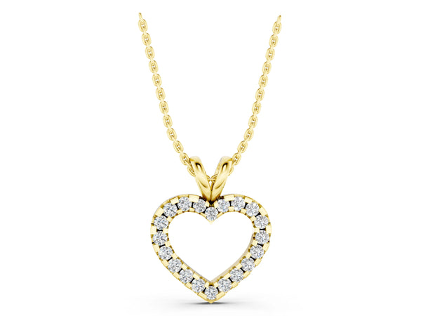 Yellow gold Round Diamond Heart Pendant with Pavé Setting